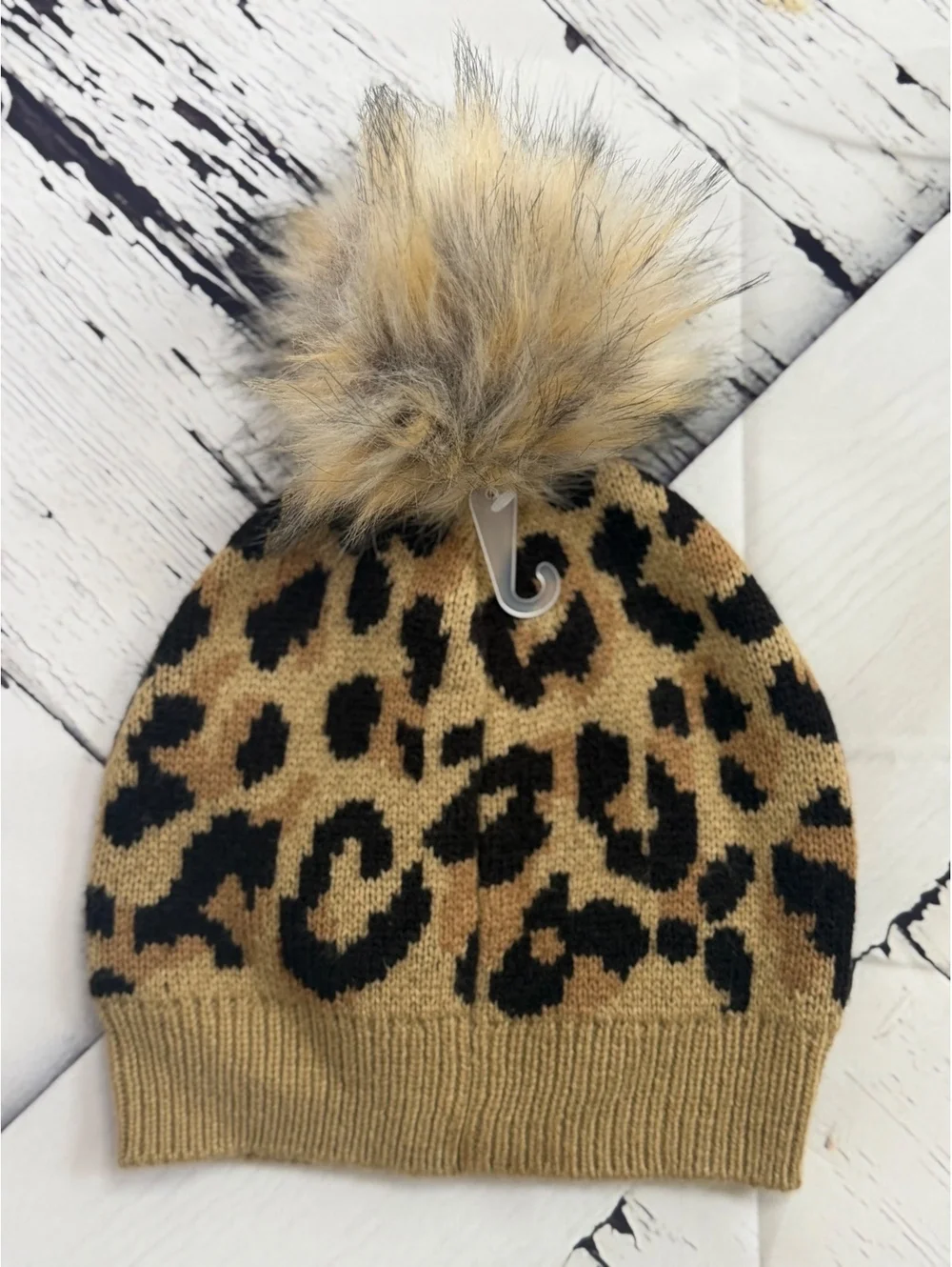 Cozy Chic J.Crew NWT Beanie Leopard Faux-Fur Pom-Pom Hat OS